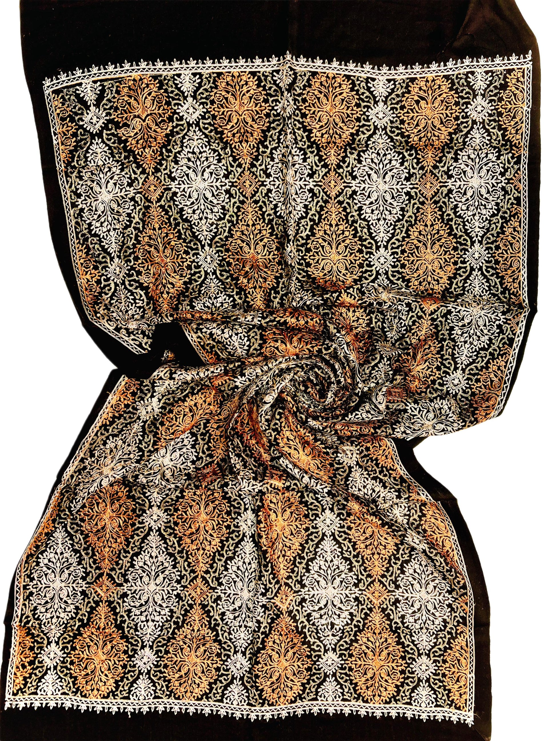 Black Nalki Ari Jaal Pashmina - Kashmiri Stole (Staller)