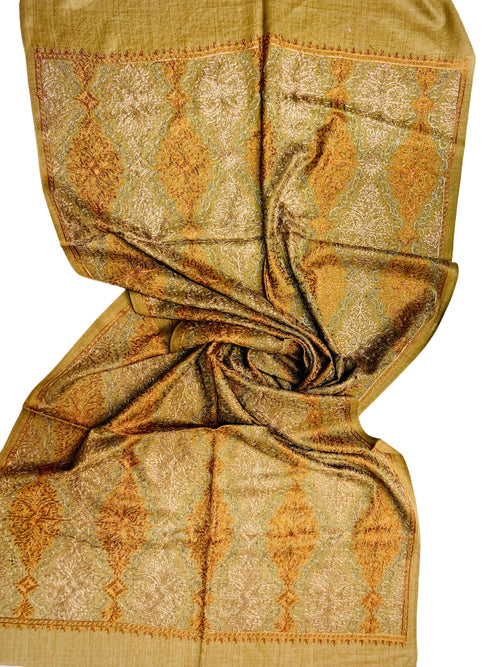 Brown Nalki Ari Jaal Pashmina - Kashmiri Stole (Staller)