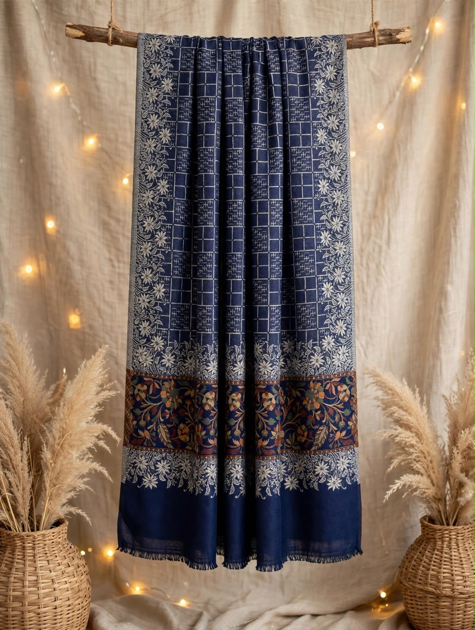 Moonlight Kani Pashmina Shawl - Royal Blue