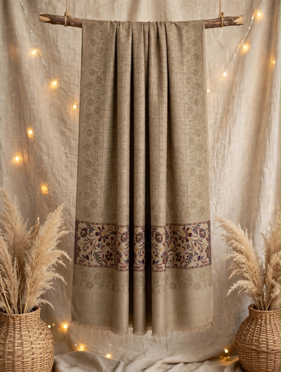 Moonlight Kani Pashmina Shawl - Warm Taupe