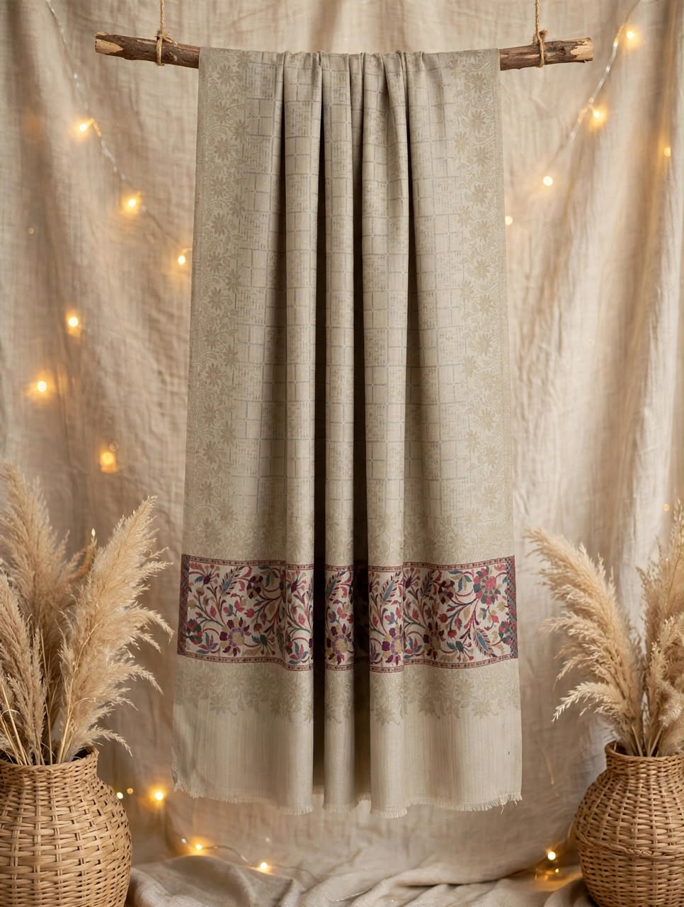 Moonlight Kani Pashmina Shawl - Soft Beige